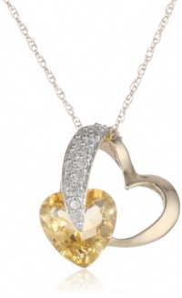 10k Gold Heart Gemstone and Diamond Pendant Necklace, 18