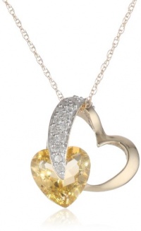 10k Gold Heart Gemstone and Diamond Pendant Necklace, 18 10k Gold Heart Gemstone and Diamond Pendant Necklace, 18