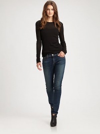 Critically acclaimed skinnies crafted from expertly cut stretch denim, defined by a comfortable rise and slightly slouched silhouette. THE FITRise, about 8Inseam, about 30THE DETAILSZip flyFive-pocket styleCotton/polyurethaneMachine washMade in USA of imported fabricModel shown is 5'11 (178cm) wearing US size 4. Critically acclaimed skinnies crafted from expertly cut stretch denim, defined by a comfortable rise and slightly slouched silhouette. THE FITRise, about 8Inseam, about 30THE DETAILSZip flyFive-pocket styleCotton/polyurethaneMachine washMade in USA of imported fabricModel shown is 5'11 (178cm) wearing US size 4.