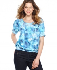 Punch up your look with an abstract print and a pretty peasant silhouette, from Style&co. Punch up your look with an abstract print and a pretty peasant silhouette, from Style&co.