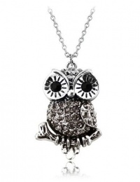 Fashionable Silver Tone Vintage Chain Swarovski Crystal Owl Bird Animal Pendant Necklace Lucky Charm