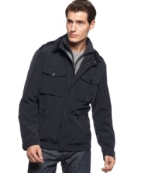 Layer up for any weather pattern. This Hugo Boss jacket will be a lightweight essential for the season. Layer up for any weather pattern. This Hugo Boss jacket will be a lightweight essential for the season.