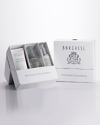 Borghese's premier age-defying skincare collection, Crema Straordinaria, energizes, hydrates and rejuvenates skin fatigued by daily stress. And now, Effortlessly Extraordinary offers you these restorative essentials in one collection.- Crema Straordinaria Sapone Foaming Cleanser is formulated with bio-compatible micro-granules to help purify, hydrate and defend skin against the signs of aging. It provides perfect lather control from creamy to rich as it preserves the skin's natural lipid barrier with its superior moisture system. Clarifies and calms skin, leaving it clean, refreshed and silky-soft.- Crema Straordinaria Tonico Balancing Softening Toner is a richly hydrating and alcohol-free toner that refreshes skin and restores its natural pH balance after cleansing. Formulated with Aquatic plant extract to enhance skin's vitality, surface cells are gently exfoliated without harsh abrasion. Leaves skin illuminated with a fresh, natural glow.- Crema Straordinaria Da Giorno Day Treatment SPF 25 helps rebuild resiliency as it keeps skin beautifully hydrated. Formulated with Borghese's exclusive Stratopeptide Energizing Complex and technologically optimized ingredients that work to defend and nurture skin as it offers protection from free radical and UV damage, daily stress and excessive dryness. Skin stays soothed and perfectly calm. Borghese's premier age-defying skincare collection, Crema Straordinaria, energizes, hydrates and rejuvenates skin fatigued by daily stress. And now, Effortlessly Extraordinary offers you these restorative essentials in one collection.- Crema Straordinaria Sapone Foaming Cleanser is formulated with bio-compatible micro-granules to help purify, hydrate and defend skin against the signs of aging. It provides perfect lather control from creamy to rich as it preserves the skin's natural lipid barrier with its superior moisture system. Clarifies and calms skin, leaving it clean, refreshed and silky-soft.- Crema Straordinaria Tonico Balancing Softening Toner is a richly hydrating and alcohol-free toner that refreshes skin and restores its natural pH balance after cleansing. Formulated with Aquatic plant extract to enhance skin's vitality, surface cells are gently exfoliated without harsh abrasion. Leaves skin illuminated with a fresh, natural glow.- Crema Straordinaria Da Giorno Day Treatment SPF 25 helps rebuild resiliency as it keeps skin beautifully hydrated. Formulated with Borghese's exclusive Stratopeptide Energizing Complex and technologically optimized ingredients that work to defend and nurture skin as it offers protection from free radical and UV damage, daily stress and excessive dryness. Skin stays soothed and perfectly calm.