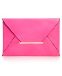 Add an electric pop of color to your evening out with this luxe leather clutch from BCBGMAXAZRIA. Its slim profile is exquisitely understated, while its bold color gives that little black dress some extra umph. Add an electric pop of color to your evening out with this luxe leather clutch from BCBGMAXAZRIA. Its slim profile is exquisitely understated, while its bold color gives that little black dress some extra umph.