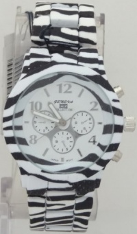 Mark Naimer Animal Trend Zebra Print White Watch White N Black Metal Band