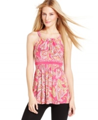 Easy-to-wear (and easy-to-pack) stretch jersey makes INC's paisley-print top a must-have for the warmer months. Easy-to-wear (and easy-to-pack) stretch jersey makes INC's paisley-print top a must-have for the warmer months.