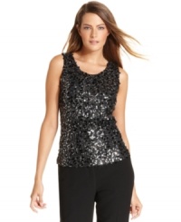 Go bold with a sequined tank from Calvin Klein. This piece pairs easily with everything from a tailored skirt suit to your favorite jeans. Go bold with a sequined tank from Calvin Klein. This piece pairs easily with everything from a tailored skirt suit to your favorite jeans.