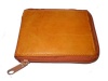 Wallet Leather Bifold Zipper Close Tan Orange with Card File