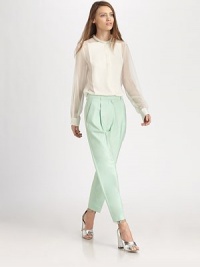 Delicate beading and a matte front bib float on this sheer silk button-down, tailored for a slim, feminine fit.Beaded collarGathered sleevesConcealed button-frontShirttail hemInverted back pleatAbout 31 from shoulder to hemSilkDry cleanImportedModel shown is 5'9½ (176cm) wearing US size 4. Delicate beading and a matte front bib float on this sheer silk button-down, tailored for a slim, feminine fit.Beaded collarGathered sleevesConcealed button-frontShirttail hemInverted back pleatAbout 31 from shoulder to hemSilkDry cleanImportedModel shown is 5'9½ (176cm) wearing US size 4.