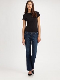 Update your weekend wardrobe with these mid-rise, dark-wash jeans with super flattering bootcut construction. THE FITMedium rise, about 8Inseam, about 31THE DETAILSZip flyFive-pocket style55% cotton/43% Lyocell/2% polyurethaneMachine washMade in USA of imported fabricModel shown is 5'11 (178cm) wearing US size 4. Update your weekend wardrobe with these mid-rise, dark-wash jeans with super flattering bootcut construction. THE FITMedium rise, about 8Inseam, about 31THE DETAILSZip flyFive-pocket style55% cotton/43% Lyocell/2% polyurethaneMachine washMade in USA of imported fabricModel shown is 5'11 (178cm) wearing US size 4.