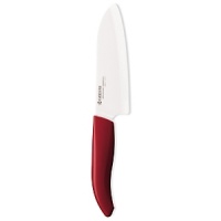 The ceramic edge in Kyocera's Santoku knife offers superior edge retention, holding its edge at least 10 times longer than other professional cutlery, including high carbon steel. Lightweight and razor sharp, it provides incredibly thin and straight slices. The ceramic edge in Kyocera's Santoku knife offers superior edge retention, holding its edge at least 10 times longer than other professional cutlery, including high carbon steel. Lightweight and razor sharp, it provides incredibly thin and straight slices.