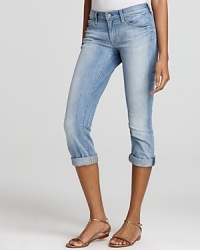 A cropped and rolled silhouette makes these 7 For All Mankind skinny jeans the perfect pair to show off the sunny season's teetering platforms. A cropped and rolled silhouette makes these 7 For All Mankind skinny jeans the perfect pair to show off the sunny season's teetering platforms.