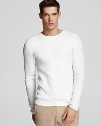 Soft cotton in a textural waffle knit gives you a comfortable option that pairs well with a variety of looks, and the elbow patches sweeten the deal with a little designer flair. Soft cotton in a textural waffle knit gives you a comfortable option that pairs well with a variety of looks, and the elbow patches sweeten the deal with a little designer flair.