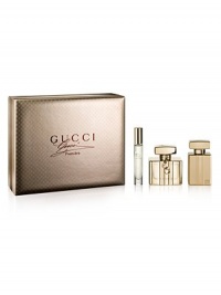 The bottle is the iconic Gucci shape and the sparkling fragrance is sophisticated, young and timeless. Top notes: Begamot and blackberry. Middle notes: Orange blossom and wild fur accord. Base notes: Patchouli and Sandalwood. Set contains: Eau de Parfum (75ml, 2.5 oz.), Body Creme (50ml, 1.7 oz.), Portable Fragrance (7.4ml, 0.25 oz.). The bottle is the iconic Gucci shape and the sparkling fragrance is sophisticated, young and timeless. Top notes: Begamot and blackberry. Middle notes: Orange blossom and wild fur accord. Base notes: Patchouli and Sandalwood. Set contains: Eau de Parfum (75ml, 2.5 oz.), Body Creme (50ml, 1.7 oz.), Portable Fragrance (7.4ml, 0.25 oz.).