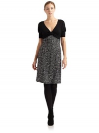 THE LOOKSolid knit bodiceV-neckGathered center tab creates a bow detailEmpire waistShort sleeves with banded cuffs Tweed skirtSide zipperTHE FITAbout 37 from shoulder to hemTHE MATERIALFabric 1: virgin wool/polyesterFabric 2: virgin woolFully linedCARE & ORIGINDry cleanMade in ItalyModel shown is 5'9 (175cm) wearing US size 4. THE LOOKSolid knit bodiceV-neckGathered center tab creates a bow detailEmpire waistShort sleeves with banded cuffs Tweed skirtSide zipperTHE FITAbout 37 from shoulder to hemTHE MATERIALFabric 1: virgin wool/polyesterFabric 2: virgin woolFully linedCARE & ORIGINDry cleanMade in ItalyModel shown is 5'9 (175cm) wearing US size 4.