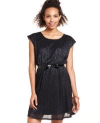 Dress to charm in BeBop's high-shine metallic sheath dress! Finished with a bow belt, this number pairs sweet style with a load of downtown luxe. Dress to charm in BeBop's high-shine metallic sheath dress! Finished with a bow belt, this number pairs sweet style with a load of downtown luxe.