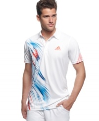 Keep it moving. Stay comfortable no matter how active you get in this adidas polo shirt featuring ClimaCool and ForMotion technologies. Keep it moving. Stay comfortable no matter how active you get in this adidas polo shirt featuring ClimaCool and ForMotion technologies.