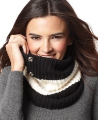 Hunker down and hide from the chill with this gorgeous two-tone neck wrap by MICHAEL Michael Kors. Crafted in a thick, wool blend knit. Hunker down and hide from the chill with this gorgeous two-tone neck wrap by MICHAEL Michael Kors. Crafted in a thick, wool blend knit.