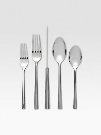 This exquisite stainless steel place setting combines form and function in its sleek, elegant lines.Stainless steelIncludes dinner fork, salad fork, dinner knife, soup spoon and teaspoonHand washImported