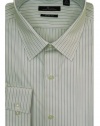 Marc Anthony Men's Long Sleeve Slim Fit 100% Cotton Dress Shirt, White with Black and Tan Stripes