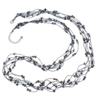 Genuine Black Fresh Water Cultured Pearl (5- 6 mm) Beads Multi-Strand Silk Thread Long Cluster Necklace Adjustable Length 35''-37'' Fashion Jewelry for Women Genuine Black Fresh Water Cultured Pearl (5- 6 mm) Beads Multi-Strand Silk Thread Long Cluster Necklace Adjustable Length 35''-37'' Fashion Jewelry for Women