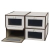 Household Essentials Set of Four Large Shoe Storage Boxes, Natural Canvas with Brown Trim