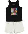 Calvin Klein Baby-girls Infant Top With Denim Short, Black, 18 Months