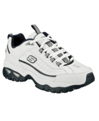 This pair of men's athletic shoes is tough enough to handle all of your cross-training workouts and cool enough for any casual occasion. These durable Skechers men's sneakers make a great choice for any modern guy. This pair of men's athletic shoes is tough enough to handle all of your cross-training workouts and cool enough for any casual occasion. These durable Skechers men's sneakers make a great choice for any modern guy.