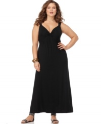 Lounge in style with Spense's sleeveless plus size maxi dress, featuring a knotted front-- it's one of the season's hottest looks! Lounge in style with Spense's sleeveless plus size maxi dress, featuring a knotted front-- it's one of the season's hottest looks!