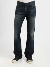 A fresh and modern update to the original Bootcut silhouette, 3D and hand sanded whiskers coupled with minimal griding on the pockets and hems give this wash a cool, masculine feel.Five-pocket styleInseam, about 34CottonMachine washMade in USA A fresh and modern update to the original Bootcut silhouette, 3D and hand sanded whiskers coupled with minimal griding on the pockets and hems give this wash a cool, masculine feel.Five-pocket styleInseam, about 34CottonMachine washMade in USA
