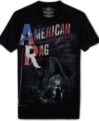Cool comfort style tee by American Rag with unique Americana graphic on front. Cool comfort style tee by American Rag with unique Americana graphic on front.