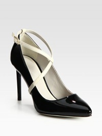 Contrasting, adjustable criss-cross straps revive this patent leather point toe pump. Lacquered heel, 3½ (90mm)Patent leather upper with leather strapsLeather lining and solePadded insoleMade in ItalyOUR FIT MODEL RECOMMENDS ordering one half size up as this style runs small. Contrasting, adjustable criss-cross straps revive this patent leather point toe pump. Lacquered heel, 3½ (90mm)Patent leather upper with leather strapsLeather lining and solePadded insoleMade in ItalyOUR FIT MODEL RECOMMENDS ordering one half size up as this style runs small.