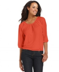 Take a break from the basic tee with Charter Club's chic peasant top, featuring gathers at the neckline and a breezy blouson silhouette. Take a break from the basic tee with Charter Club's chic peasant top, featuring gathers at the neckline and a breezy blouson silhouette.