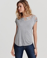 Cutout floral design along the neckline lends whimsy to this Ella Moss top. Cutout floral design along the neckline lends whimsy to this Ella Moss top.