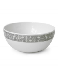 Anything but square, the Nixon serving bowl from Jonathan Adler's collection of serveware and serving dishes shapes things up with a fantastic geo print in gray, white and dazzling platinum. Anything but square, the Nixon serving bowl from Jonathan Adler's collection of serveware and serving dishes shapes things up with a fantastic geo print in gray, white and dazzling platinum.