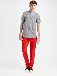 Soft cotton twill trousers to wear cuffed or not, shaped in a slim, streamlined silhouette.Flat-front styleZip flyCoin pocketSide slash, back welt pocketsInseam, about 33CottonMachine washImported Soft cotton twill trousers to wear cuffed or not, shaped in a slim, streamlined silhouette.Flat-front styleZip flyCoin pocketSide slash, back welt pocketsInseam, about 33CottonMachine washImported