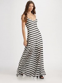 Sheer mesh stripes converge on this floor-sweeping maxi silhouette styled with a strappy V-neck bodice.V necklineSpaghetti strapsPullover styleAbout 45 from waist to hem50% polyester/50% rayonDry cleanMade in USAModel shown is 5'9 (175cm) wearing US size Small. Sheer mesh stripes converge on this floor-sweeping maxi silhouette styled with a strappy V-neck bodice.V necklineSpaghetti strapsPullover styleAbout 45 from waist to hem50% polyester/50% rayonDry cleanMade in USAModel shown is 5'9 (175cm) wearing US size Small.