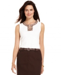 A beaded neckline jazzes up a basic tank top from Jones New York Signature. Dress it up with a belted skirt or keep it casual with khakis! A beaded neckline jazzes up a basic tank top from Jones New York Signature. Dress it up with a belted skirt or keep it casual with khakis!