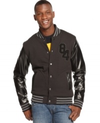 Look your letterman best in this modern update of the classic varsity jacket from American Rag. Look your letterman best in this modern update of the classic varsity jacket from American Rag.