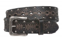 Big Tall Oversized Snap on Studded Vintage Embossed Leather Jean belt Size: 50 Color: Black