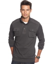 Go beyond basic with this detailed mockneck sweater from Marc New York. Go beyond basic with this detailed mockneck sweater from Marc New York.