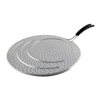 This universal splatter guards fits 8-inch to 13-inch pans. Perforated design stops grease splatter, and features a stay-cool silicone handle. Durable stainless steel screen will not rust. This universal splatter guards fits 8-inch to 13-inch pans. Perforated design stops grease splatter, and features a stay-cool silicone handle. Durable stainless steel screen will not rust.
