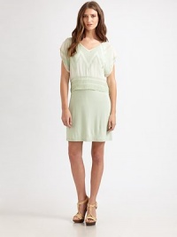 Beaded chevron stripes highlight woven chiffon overlay in this layered tank silhouette.V necklineDropped shouldersShort sleevesCropped overlayKnit tank dressAbout 34½ from shoulder to hemOverlay: viscose; tank dress: modalDry cleanImportedModel shown is 5'9 (175cm) wearing US size Small. Beaded chevron stripes highlight woven chiffon overlay in this layered tank silhouette.V necklineDropped shouldersShort sleevesCropped overlayKnit tank dressAbout 34½ from shoulder to hemOverlay: viscose; tank dress: modalDry cleanImportedModel shown is 5'9 (175cm) wearing US size Small.