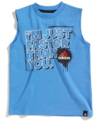 He'll be able to boast more than just great style with this muscle tee from adidas. He'll be able to boast more than just great style with this muscle tee from adidas.