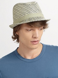 A contemporary spin on an iconic favorite, woven from an exquisite paper/cotton blend with check pattern and a subtly striped band.Brim, 1 W Fully lined 72% paper/28% cotton Imported A contemporary spin on an iconic favorite, woven from an exquisite paper/cotton blend with check pattern and a subtly striped band.Brim, 1 W Fully lined 72% paper/28% cotton Imported