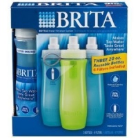 Brita Bottle Water Filtration System ~ Three 20oz Reusable Sports Bottles with 6 Filters Included Brita Bottle Water Filtration System ~ Three 20oz Reusable Sports Bottles with 6 Filters Included