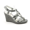 Alfani Selma Open Toe Wedge Sandals Shoes Silver Womens