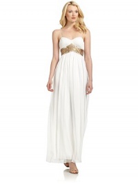 THE LOOKSweetheart necklineThin spaghetti strapsRuched padded bustEmbellished Empire waistGentle ruching throughoutBack zip with hook-and-eye closureTHE FITAbout 61 from shoulder to hemTHE MATERIALSilkFully linedCARE & ORIGINDry cleanImportedModel shown is 5'10½ (179cm) wearing US size 4. THE LOOKSweetheart necklineThin spaghetti strapsRuched padded bustEmbellished Empire waistGentle ruching throughoutBack zip with hook-and-eye closureTHE FITAbout 61 from shoulder to hemTHE MATERIALSilkFully linedCARE & ORIGINDry cleanImportedModel shown is 5'10½ (179cm) wearing US size 4.