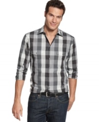It's never been more hip to be square than in this big check shirt from Alfani RED. (Clearance) It's never been more hip to be square than in this big check shirt from Alfani RED. (Clearance)
