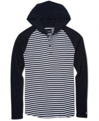 This hooded knit henley by Hurley is the perfect pullover for laid back looks. This hooded knit henley by Hurley is the perfect pullover for laid back looks.